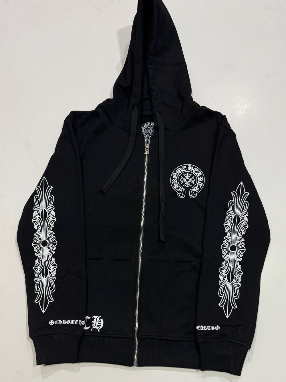 Black & White Chrome Hearts Zip Up Hoodie Size Small
